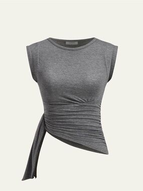 Commense Gray Asymmetric Ruched Side Tank